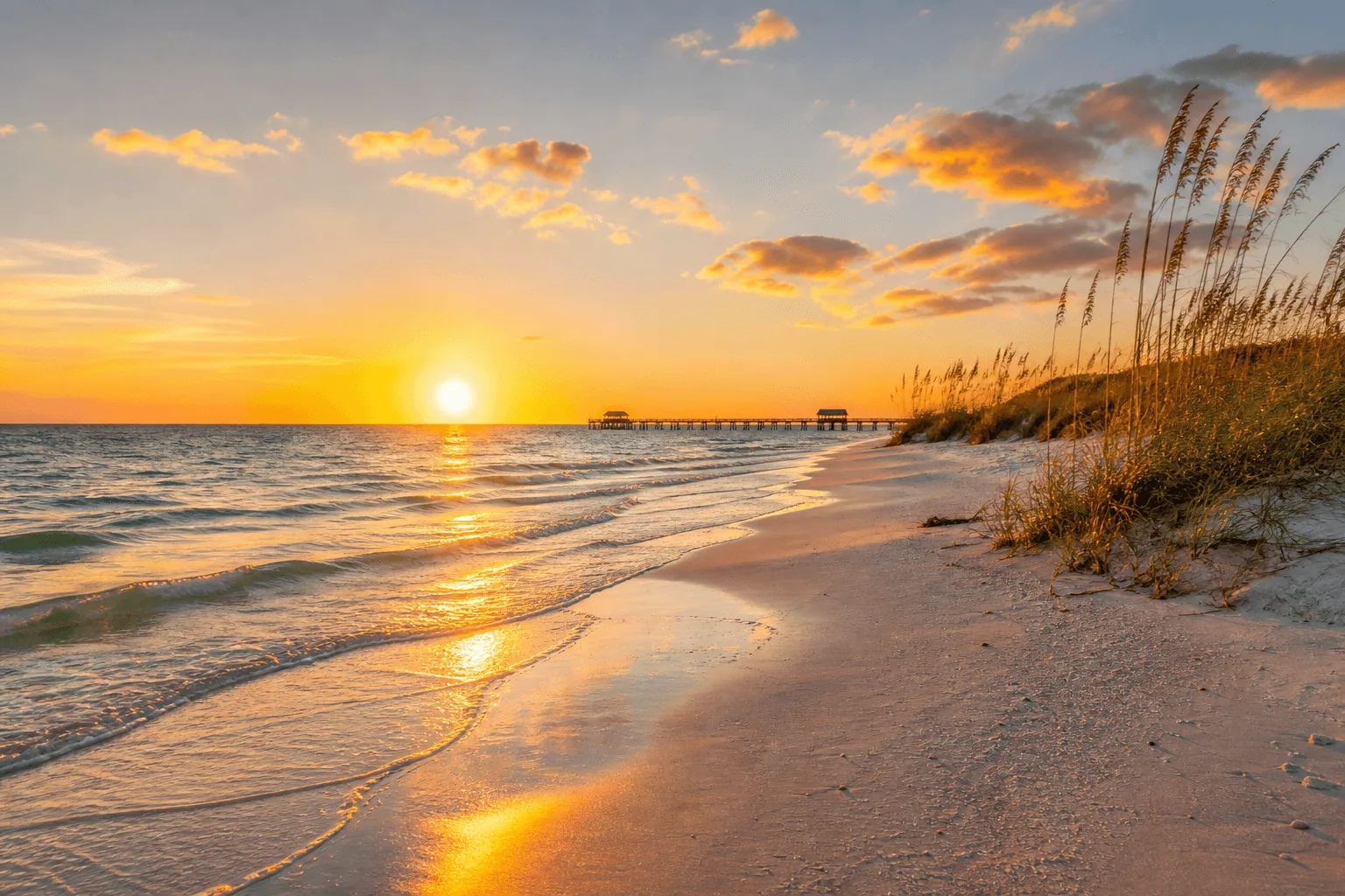 Sunset over the Gulf beach at Anna Maria Island